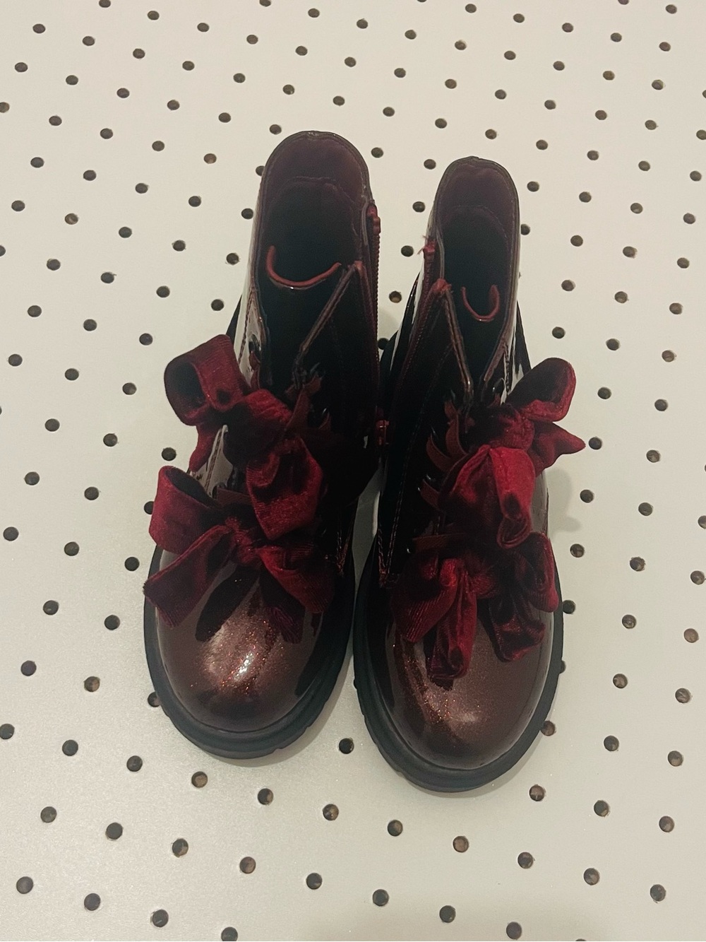 Cat & Jack Burgundy Velvet Bow Combat Boots for Kids